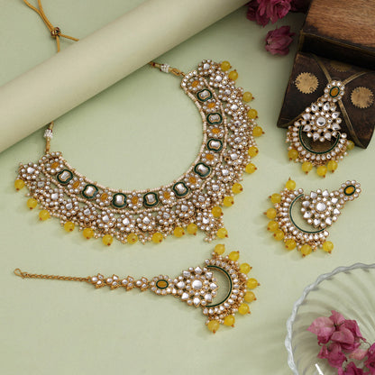 White Color Elegant Meena Work Kundan Necklace Set