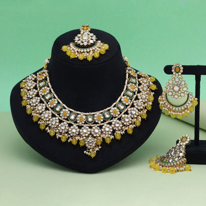 White Color Elegant Meena Work Kundan Necklace Set
