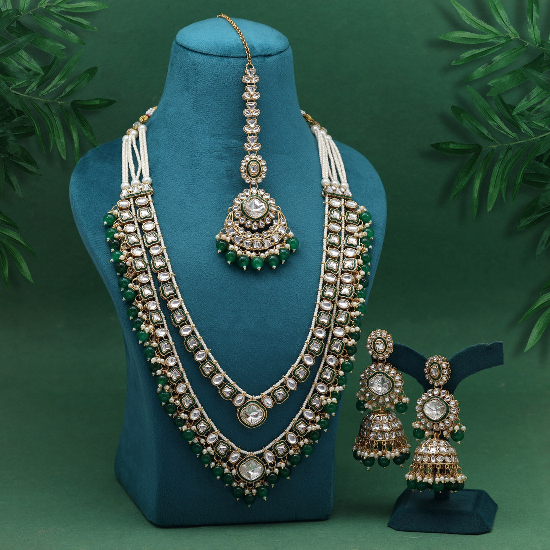White Color Royal Meena Work Kundan Necklace Set