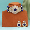 Blue Color Beautiful Kundan & Carving Stone Choker Necklace Of Jaipur (KN1463BLU)