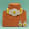 Yellow Color Beautiful Kundan & Carving Stone Choker Necklace Of Jaipur (KN1463YLW)