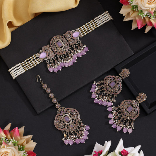 Light Purple Color Choker Kundan Necklace Set (KN1464LPRP)