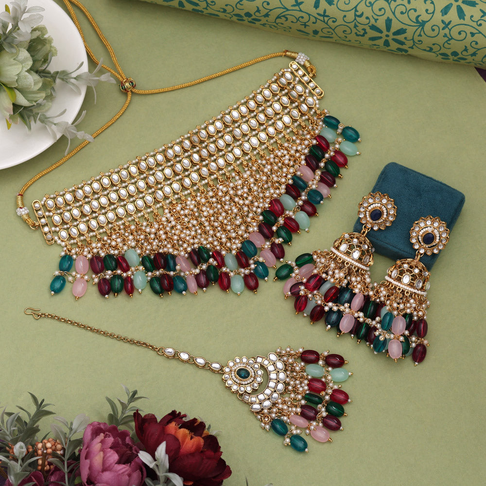 Multi Color Vibrant Kundan Necklace Set