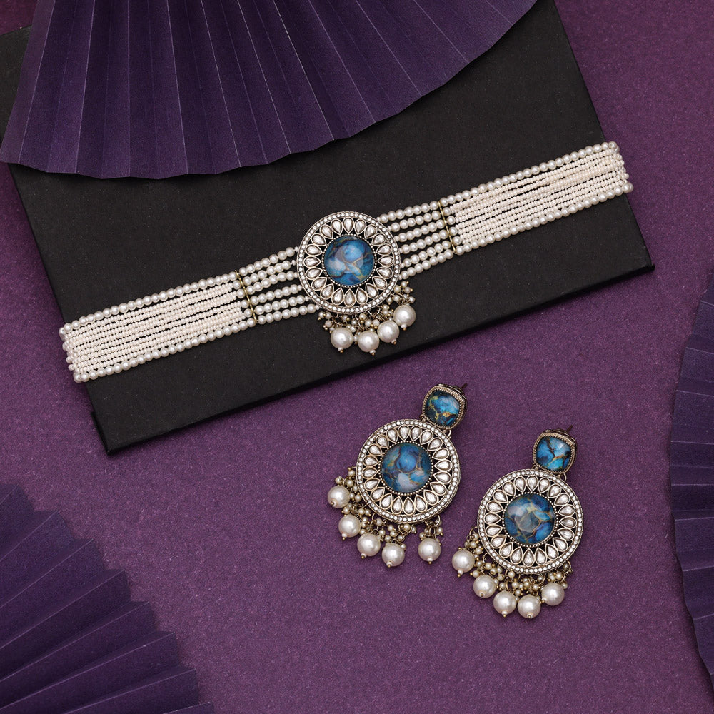 Firozi Color Choker Kundan Necklace Set
