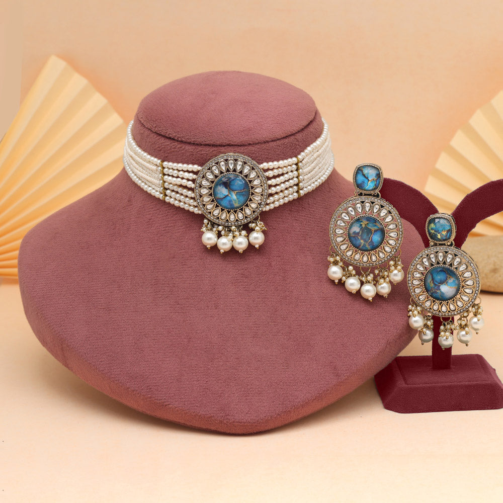 Firozi Color Choker Kundan Necklace Set