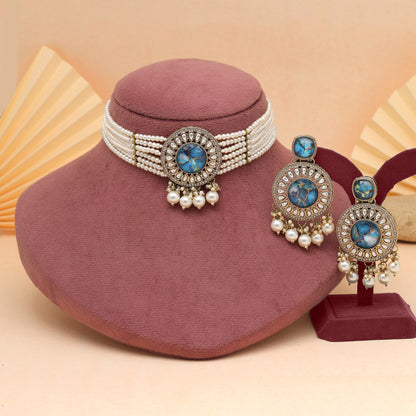 Firozi Color Choker Kundan Necklace Set