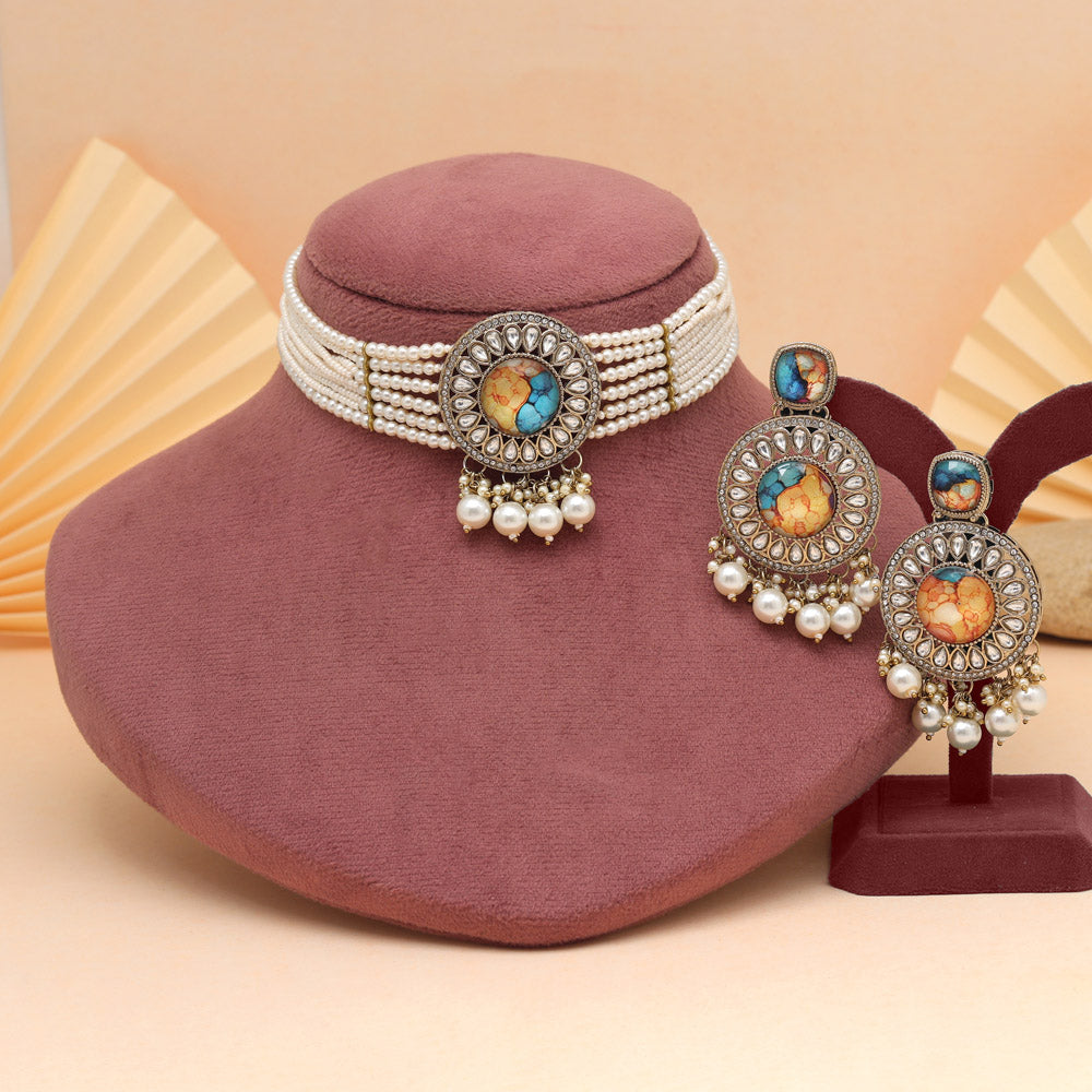 Yellow Color Choker Kundan Necklace Set