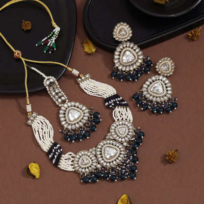 Royal Blue Color Kundan Necklace Set