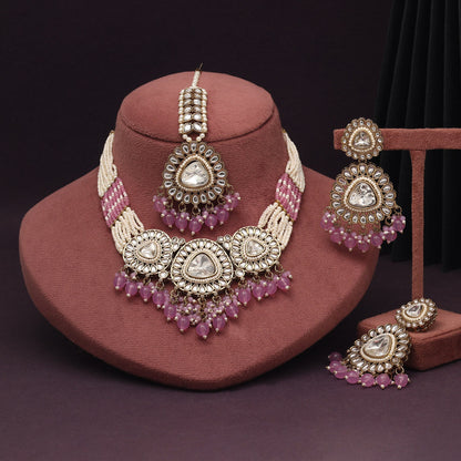 Soft Light Purple Color Kundan Necklace Set