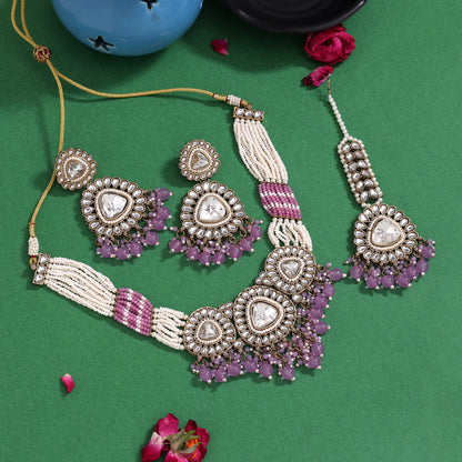 Soft Light Purple Color Kundan Necklace Set