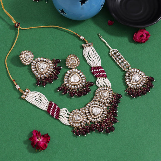 Rich Purple Color Kundan Necklace Set