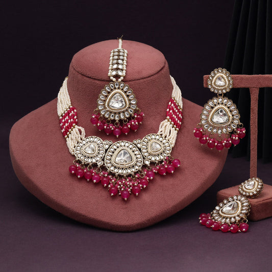 Bold Rani Color Kundan Necklace Set