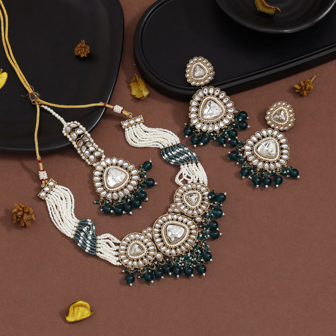 Serene Turquoise Blue Color Kundan Necklace Set