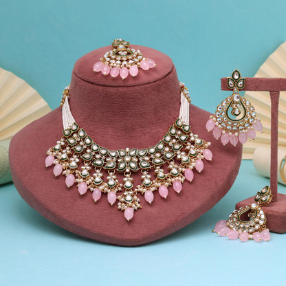 Soft Blush Pink Color Kundan Necklace Set