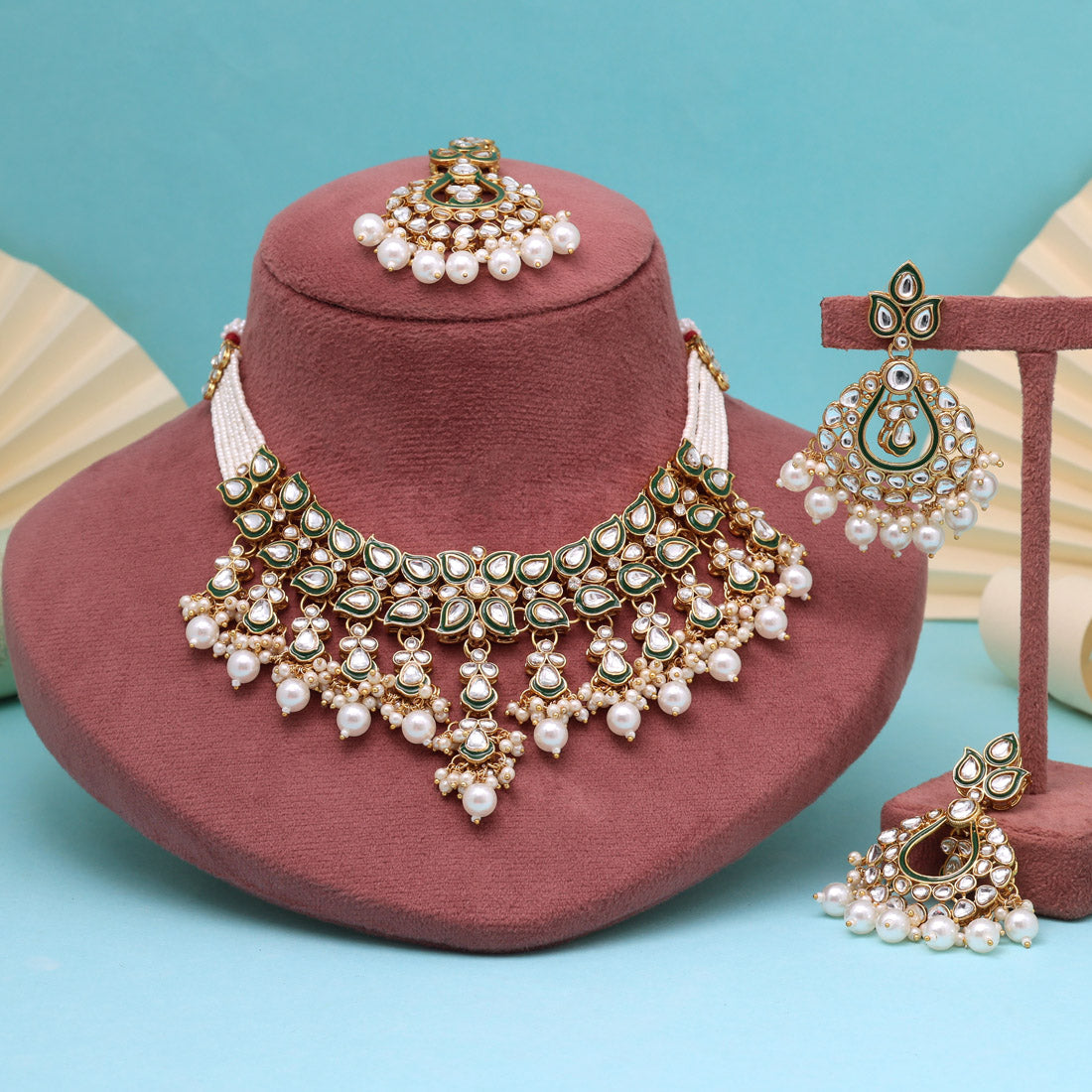 Pure White Color Kundan Necklace Set