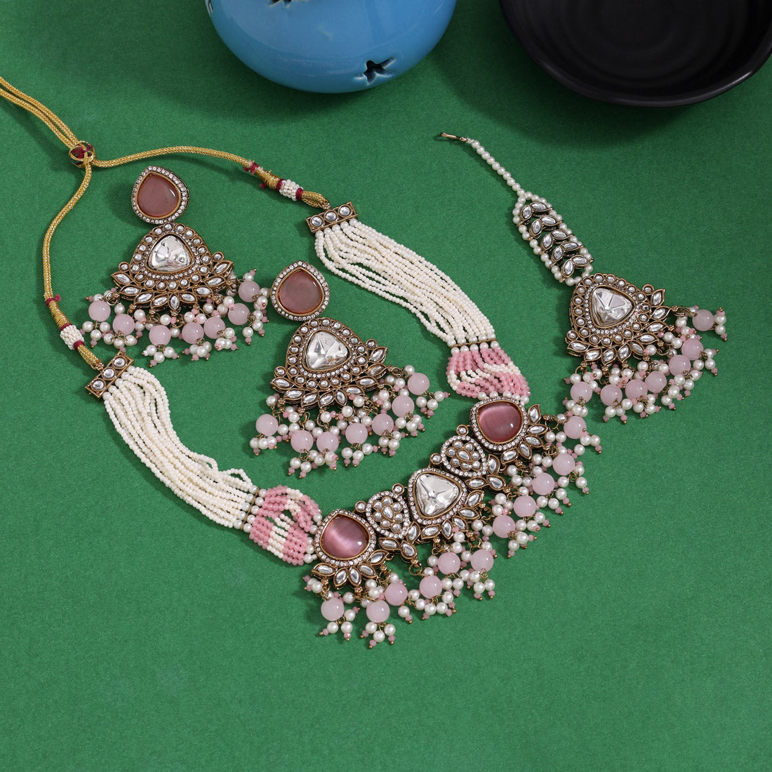 Petal Pink Color Kundan Necklace Set