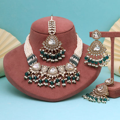 Oceanic Turquoise Blue Color Kundan Necklace Set