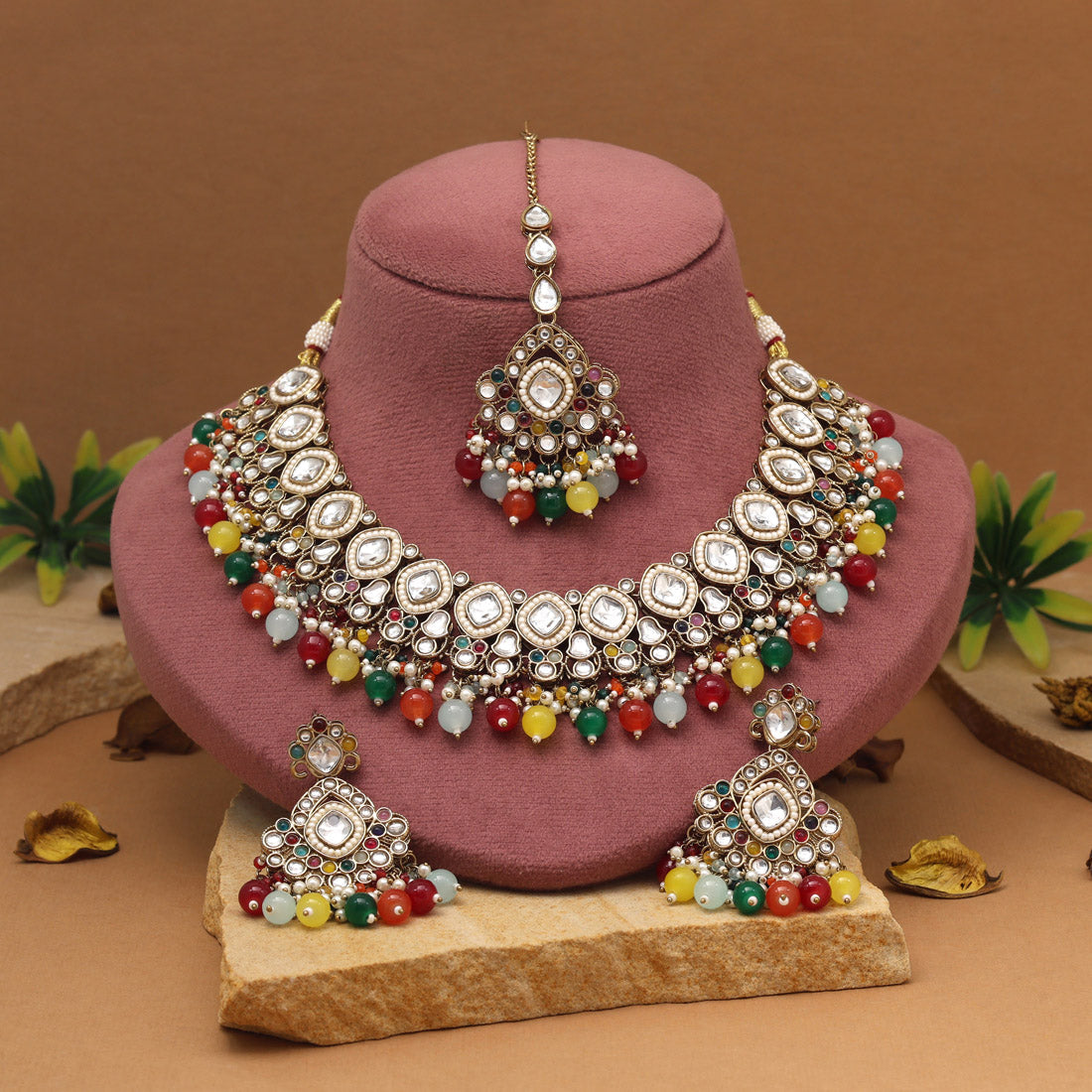 Vibrant Multi Color Kundan Necklace Set