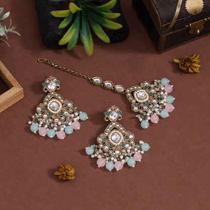Dual-Tone Pink & Sky Blue Color Kundan Necklace Set