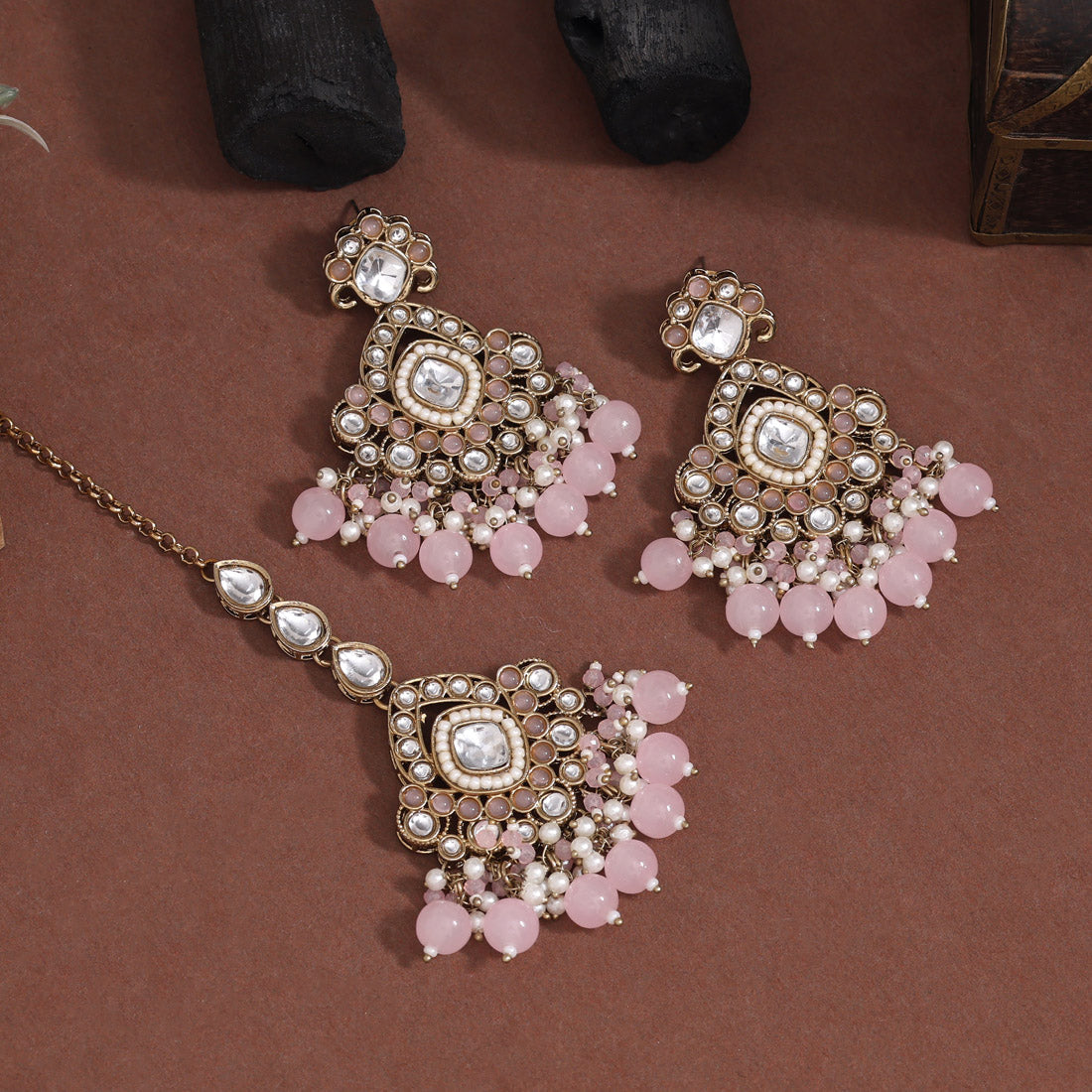 Blush Pink Color Kundan Necklace Set
