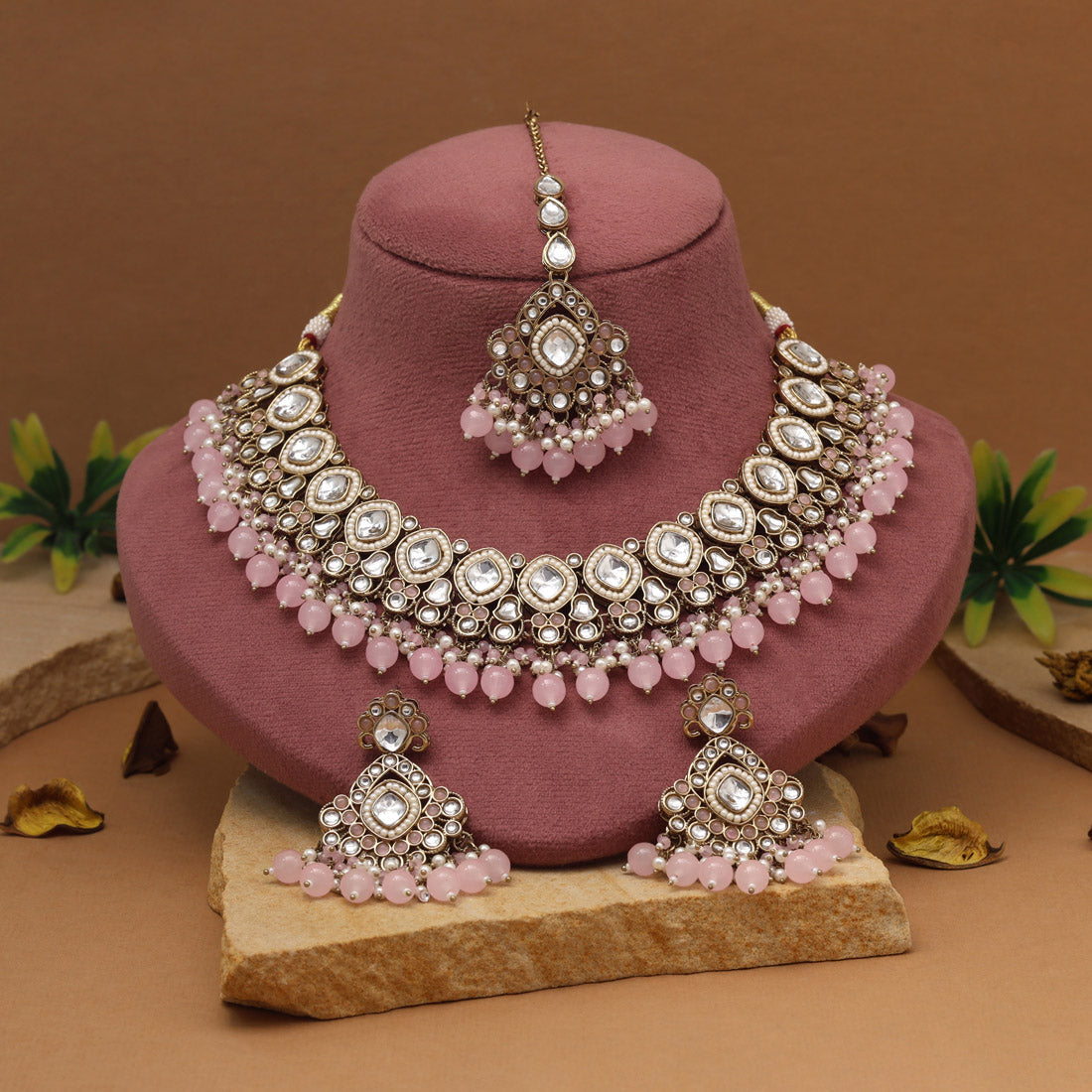 Blush Pink Color Kundan Necklace Set