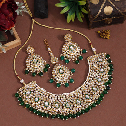 Meadow Green Color Kundan Necklace Set
