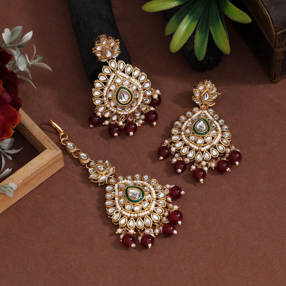 Deep Maroon Color Kundan Necklace Set