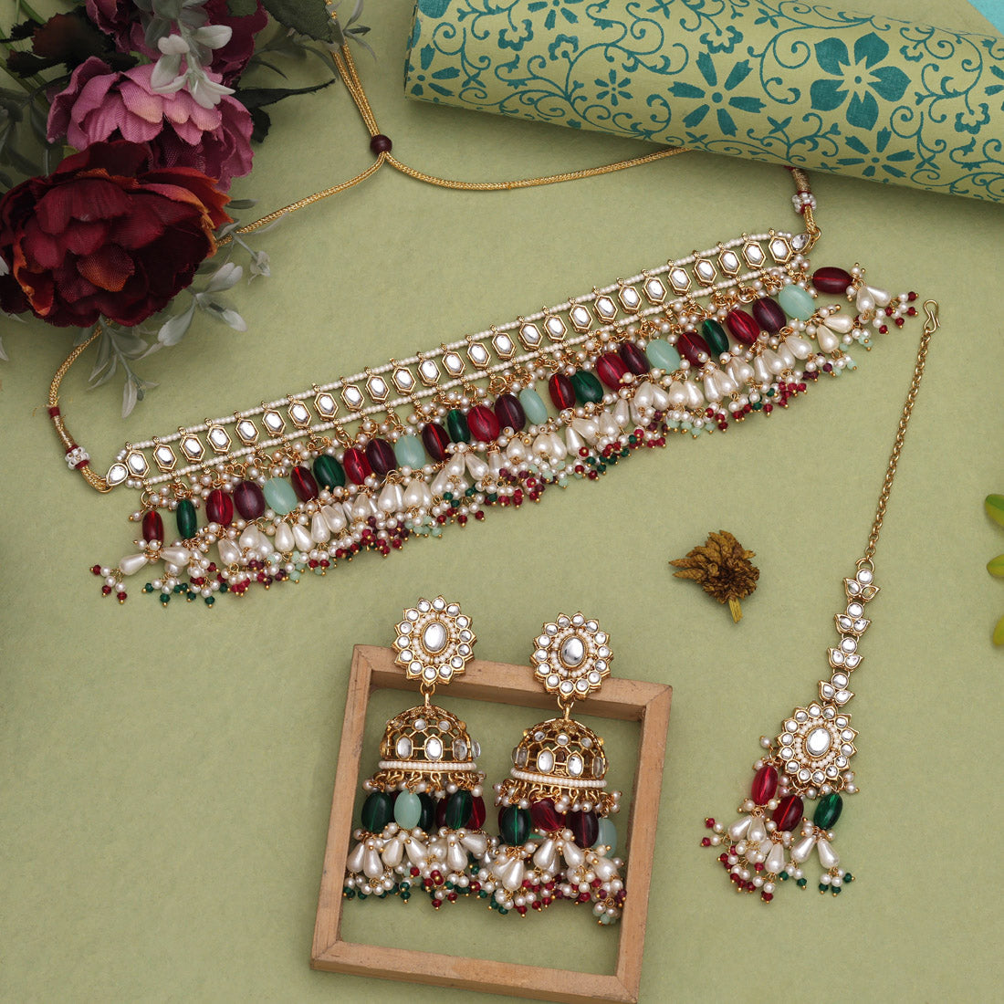 Radiant Multi Color Kundan Necklace Set