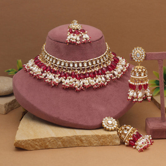 Bright Rani Color Kundan Necklace Set