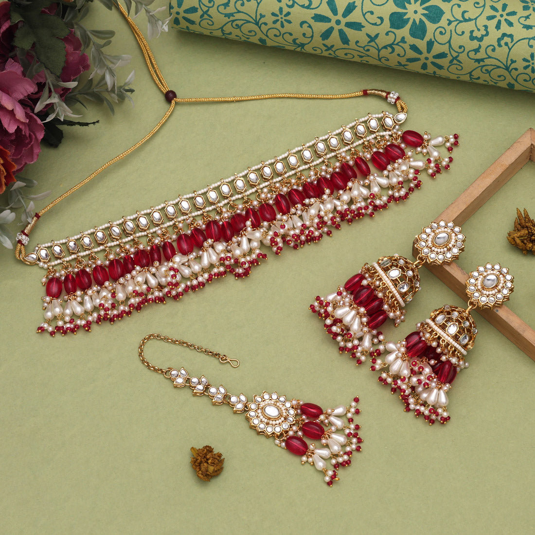 Bright Rani Color Kundan Necklace Set