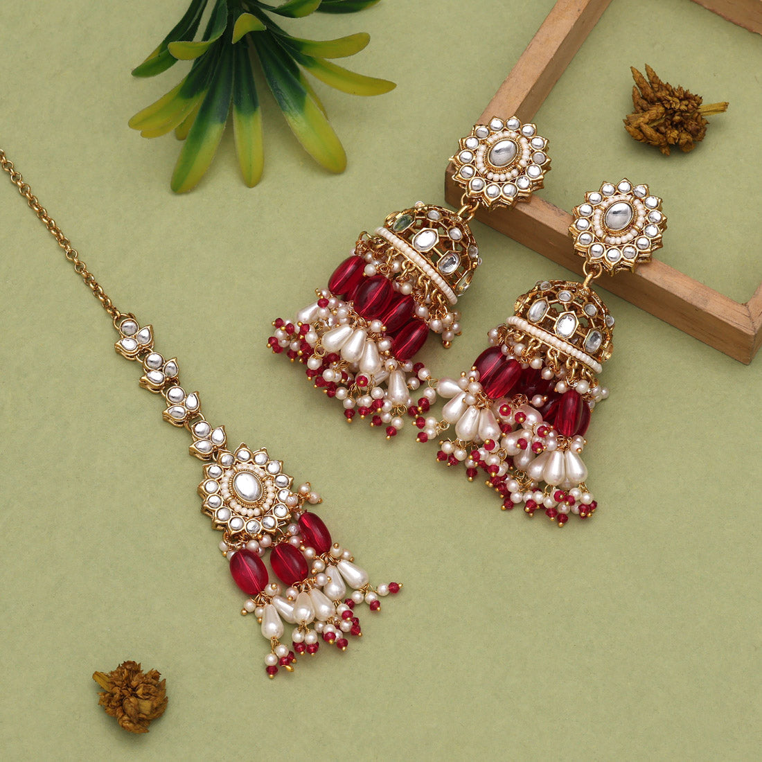 Bright Rani Color Kundan Necklace Set