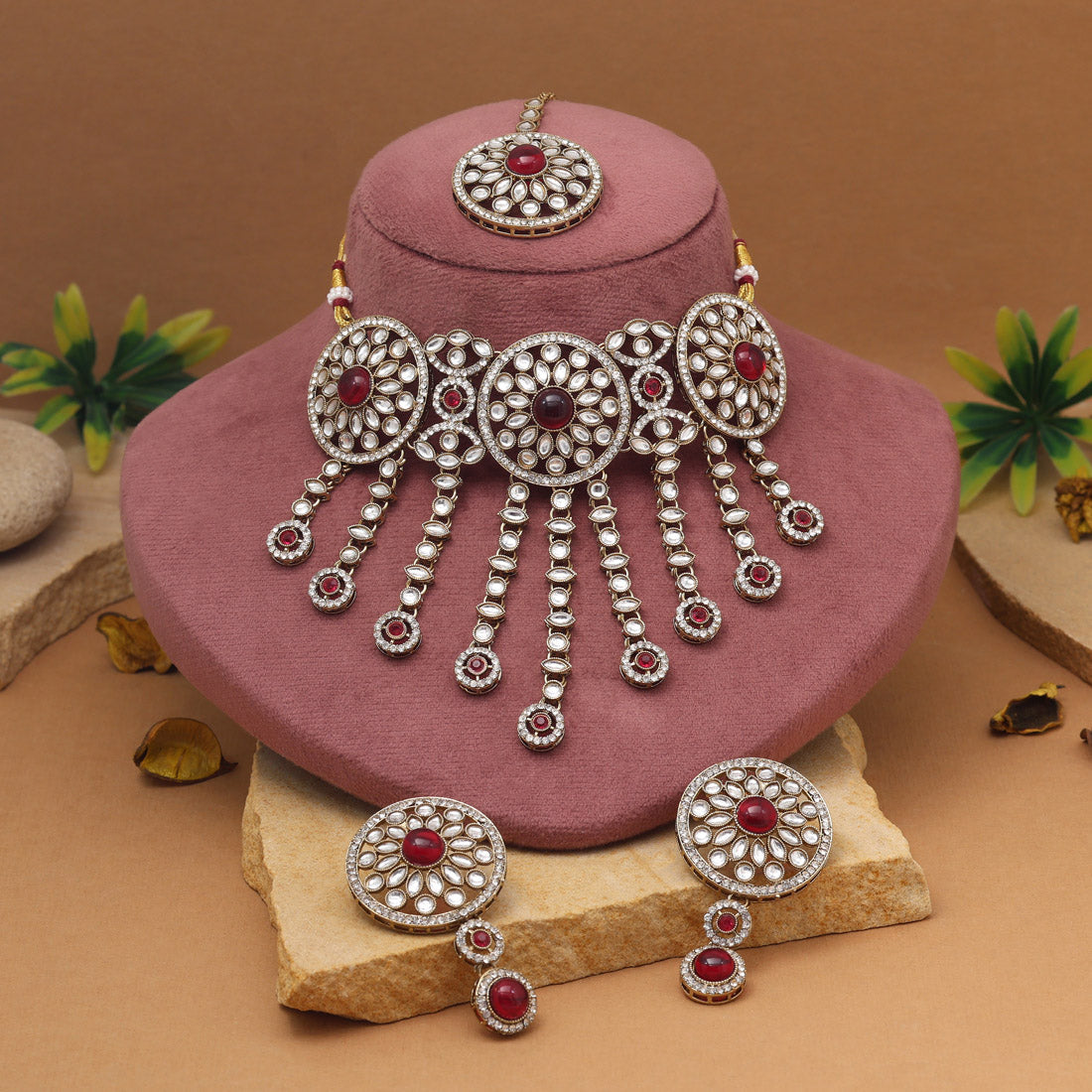 Festive Rani Color Choker Kundan Necklace Set