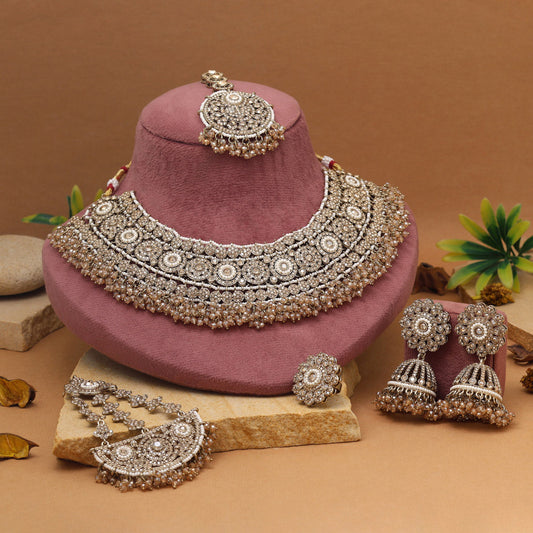Antique Gold Color Pakistani Kundan Necklace Set