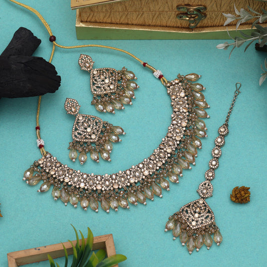 Premium Gold Color Pakistani Kundan Necklace Set