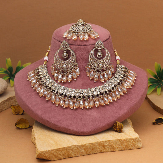 Opulent Gold Color Pakistani Kundan Necklace Set