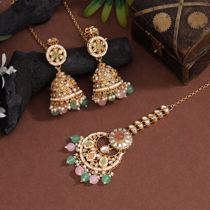 Elegant Pink & Pista Green Color Kundan Necklace Set