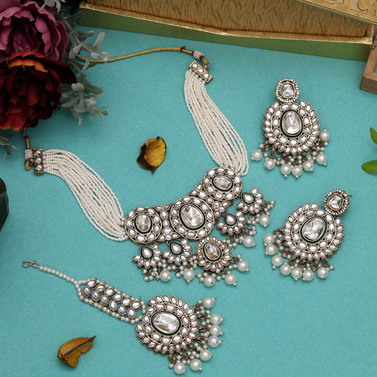 Pearl White Color Kundan Necklace Set