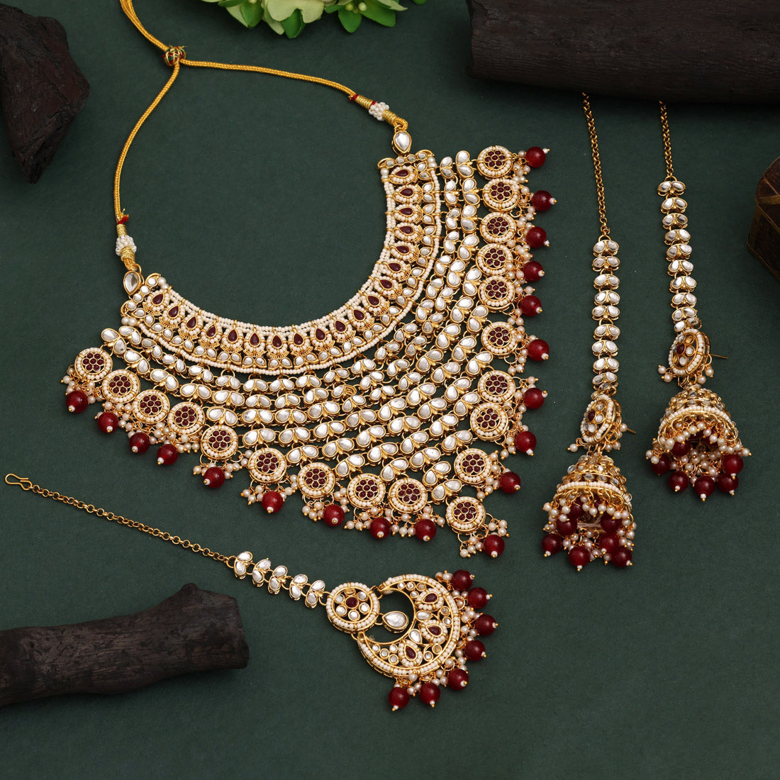Maroon Color Kundan Necklace Set With Designer Traditional Jewelry Look