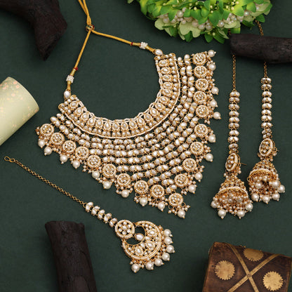 White Color Kundan Necklace Set Ideal For Brides And Bridesmaids Wear