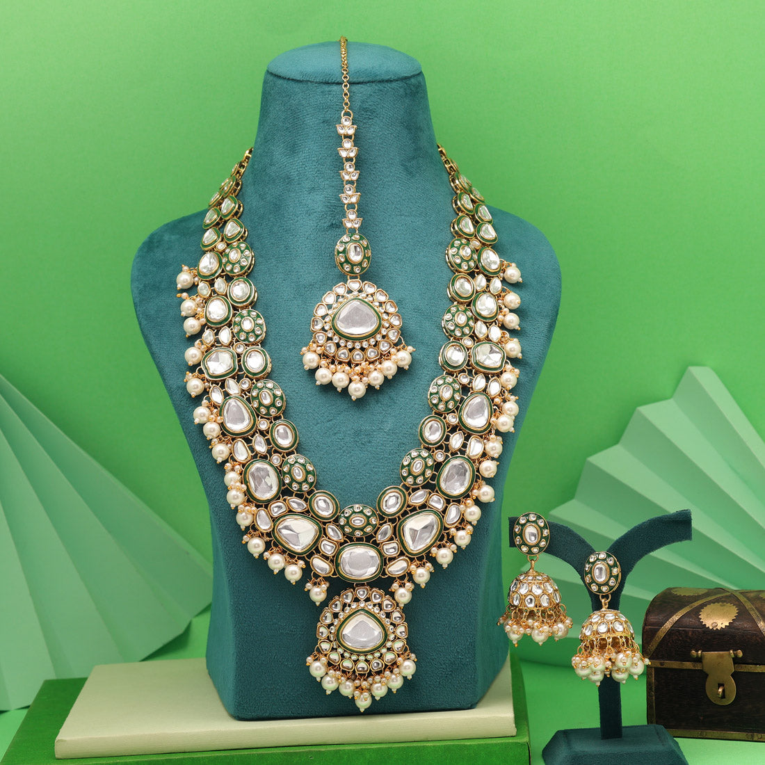 White Color Meena Work Kundan Necklace Set For Elegant Day Functions