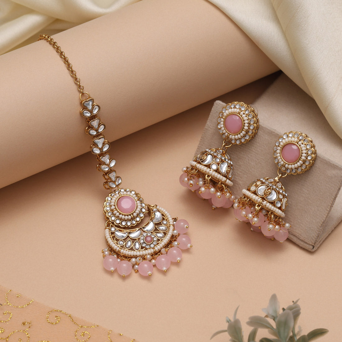 Pink Color Choker Kundan Necklace Set With Vibrant Rajasthani Design Touch
