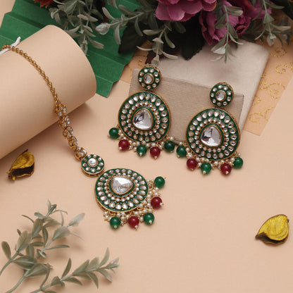 Maroon & Green Color Meena Work Kundan Necklace Set With Dual Elegance