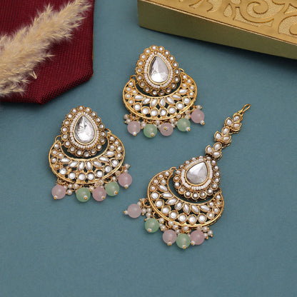 Pink & Pista Green Color Kundan Necklace Set For Modern Bridesmaids