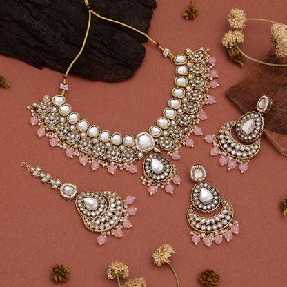 Pink Color Kundan Necklace Set For Women’S Festival And Event Wear