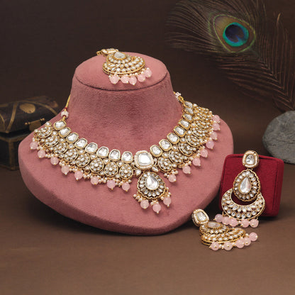 Pink Color Kundan Necklace Set For Women’S Festival And Event Wear