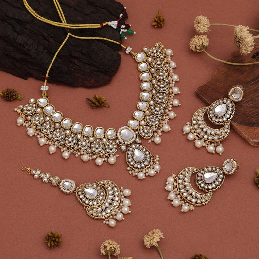 White Color Kundan Necklace Set For Light Ethnic And Daily Look