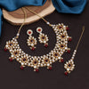 Maroon Color Imitation Pearl & Kundan Necklace With Earrings & Maang Tikka (KN163MRN)