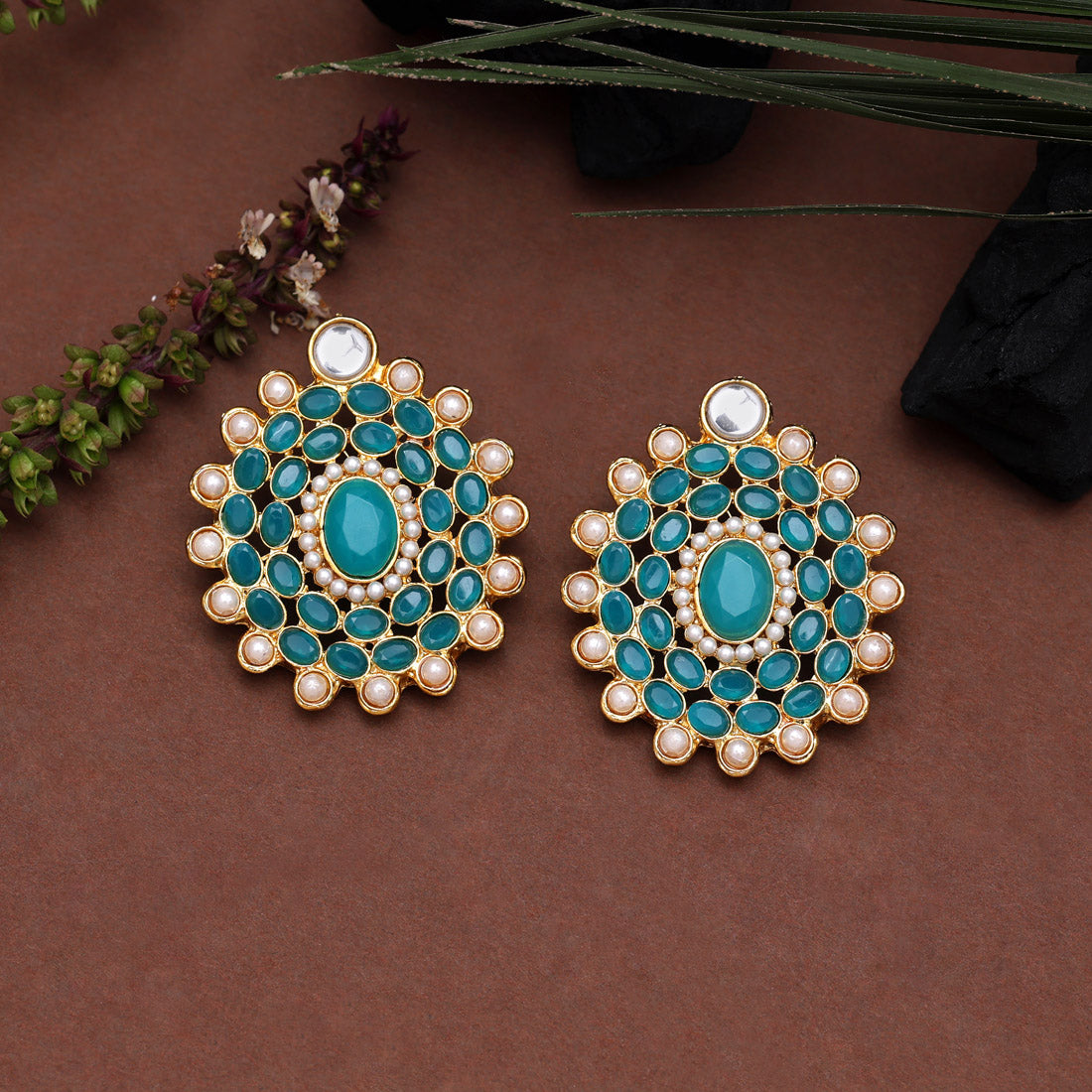 Rama Green Color Kundan Necklace Set (KN223RGRN)