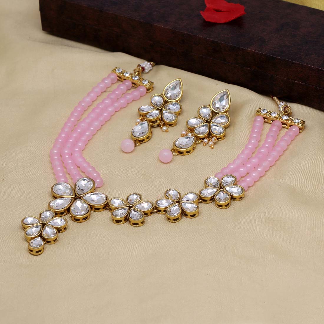 Pink Color Kundan Necklace Set (KN819PNK)