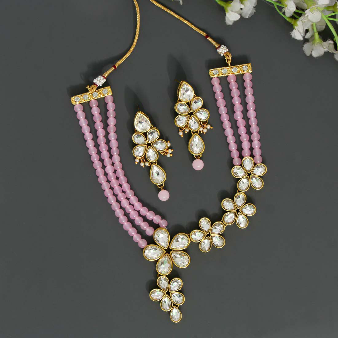 Pink Color Kundan Necklace Set (KN819PNK)